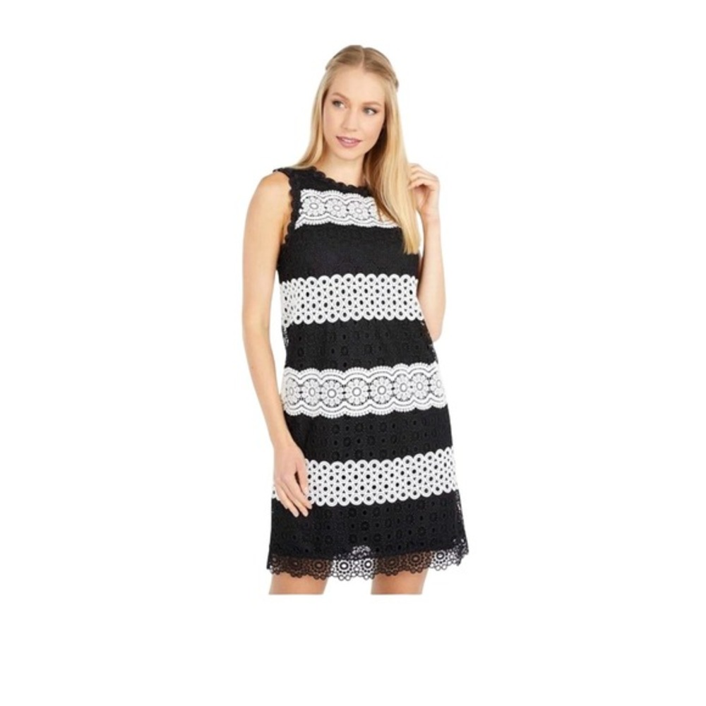 Kate Spade New York Floral Dot Lace Shift Dress Black White 0